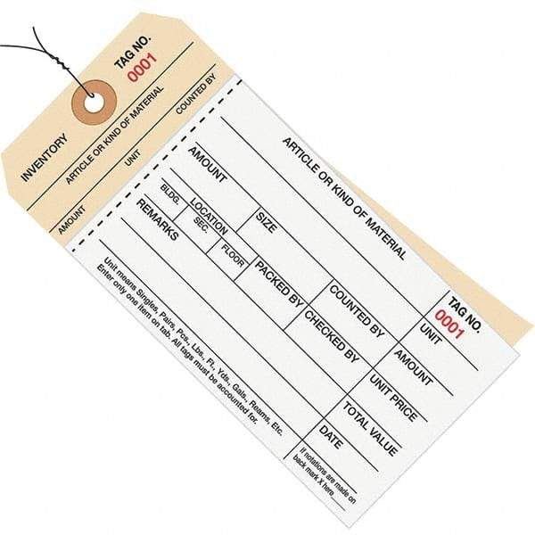 Made in USA - 6-1/4" High x 3-1/8" Long, Inventory, English Safety & Facility Numbered Tag - White & Manila Cardstock - Benchmark Tooling