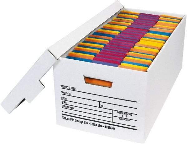 Made in USA - 1 Compartment, 12" Wide x 24" Deep, File Storage Boxes - Corrugated Cardboard, White - Benchmark Tooling