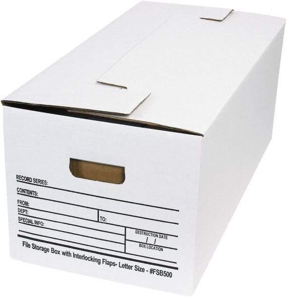 Made in USA - 1 Compartment, 12" Wide x 24" Deep, File Storage Boxes - Corrugated Cardboard, White - Benchmark Tooling