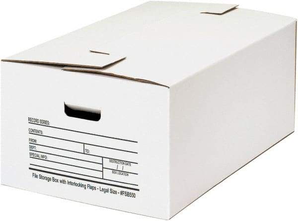 Made in USA - 1 Compartment, 15" Wide x 24" Deep, File Storage Boxes - Corrugated Cardboard, White - Benchmark Tooling