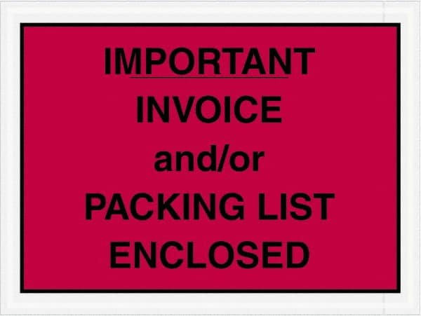 Value Collection - 1,000 Piece, 4-1/2" Long x 6" Wide, Packing List Envelope - Important Invoice and/or Packing List Enclosed, Red - Benchmark Tooling