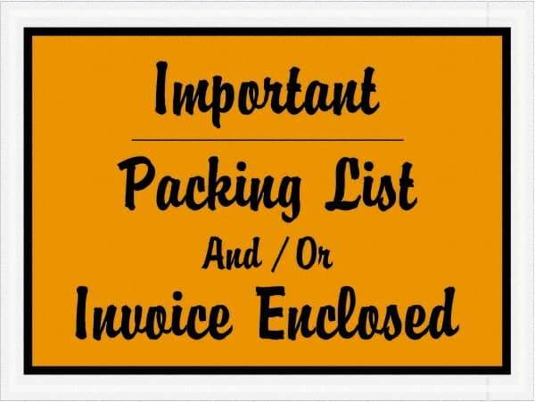 Value Collection - 1,000 Piece, 4-1/2" Long x 6" Wide, Packing List Envelope - Important Packing List And/Or Invoice Enclosed, Orange - Benchmark Tooling