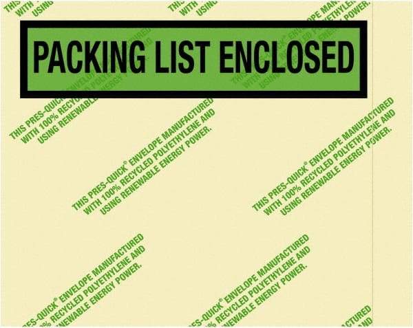 Value Collection - 1,000 Piece, 7" Long x 5-1/2" Wide, Packing List Envelope - Packing List Enclosed, Green - Benchmark Tooling