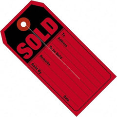 Made in USA - 4-3/4" High x 2-3/8" Long, Inventory, English Safety & Facility Numbered Tag - Red & Black Cardstock - Benchmark Tooling