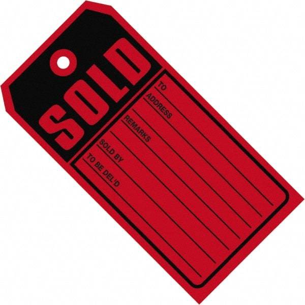 Made in USA - 4-3/4" High x 2-3/8" Long, Sold, English Safety & Facility Retail Tag - Red & Black Cardstock - Benchmark Tooling