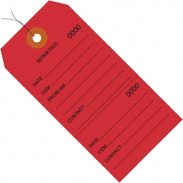 Made in USA - 4-3/4" High x 2-3/8" Long, Repair, English Safety & Facility Inspection Tag - Red Cardstock - Benchmark Tooling