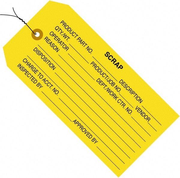 Made in USA - 4-3/4" High x 2-3/8" Long, Scrap, English Safety & Facility Inspection Tag - Yellow Cardstock - Benchmark Tooling