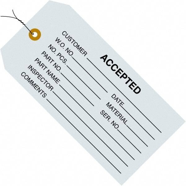 Made in USA - 4-3/4" High x 2-3/8" Long, ACCEPTED, English Safety & Facility Inspection Tag - Blue Cardstock - Benchmark Tooling