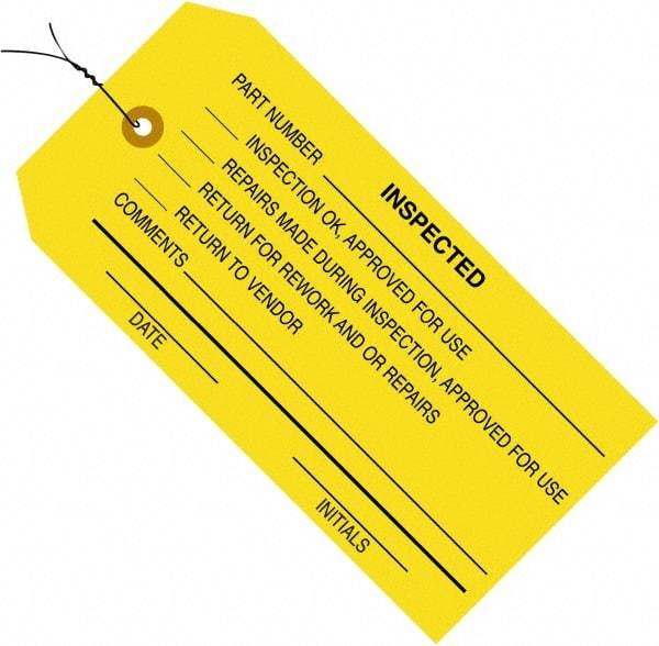 Made in USA - 4-3/4" High x 2-3/8" Long, ACCEPTED, English Safety & Facility Inspection Tag - Yellow Cardstock - Benchmark Tooling