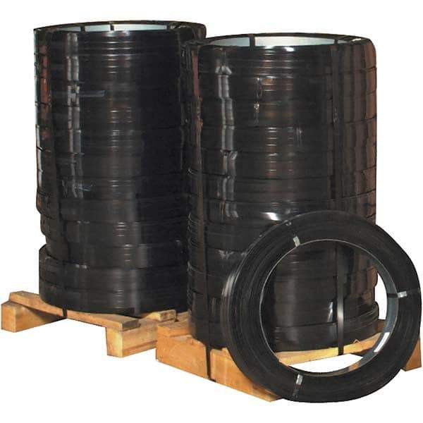 Made in USA - 760' Long x 1-1/4" Wide, Ribbon Wound Coil Steel Strapping - 5,500 Lb Capacity, 0.031" Thick - Benchmark Tooling