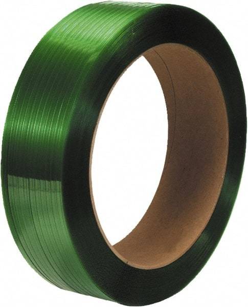 Made in USA - 4,400' Long x 5/8" Wide, Coil Case Polyester Hand Strapping - 900 Lb Capacity, 0.025" Thick - Benchmark Tooling