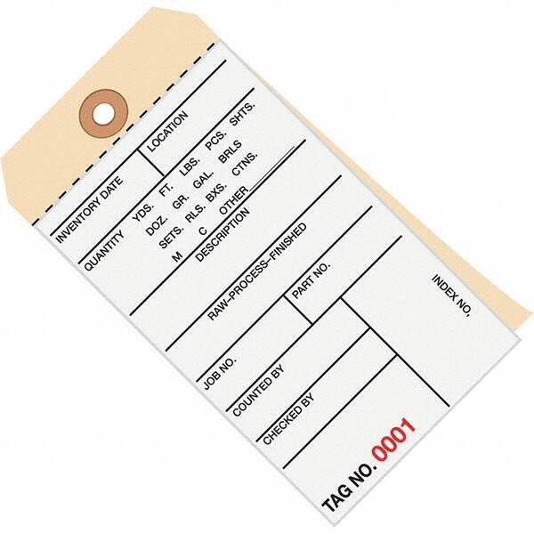 Made in USA - 6-1/4" High x 3-1/8" Long, Inventory, English Safety & Facility Numbered Tag - White & Manila Cardstock - Benchmark Tooling