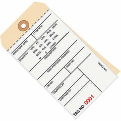 Made in USA - 6-1/4" High x 3-1/8" Long, Inventory, English Safety & Facility Numbered Tag - White & Manila Cardstock - Benchmark Tooling