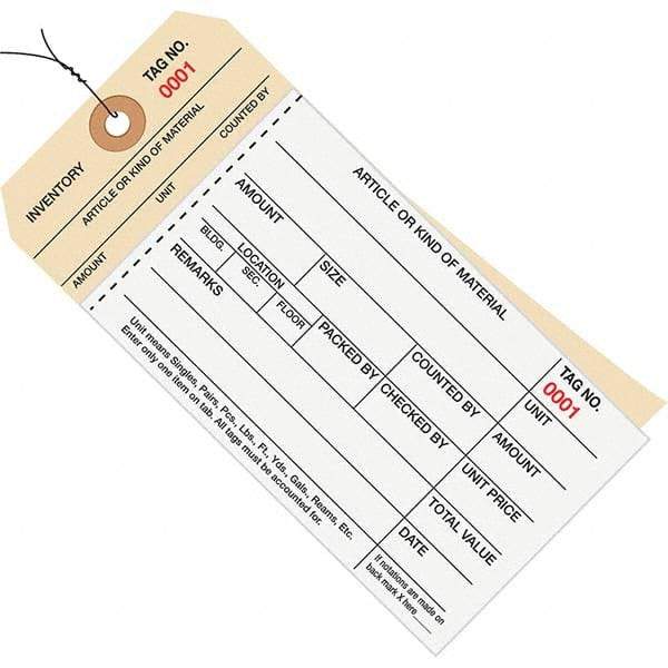 Made in USA - 6-1/4" High x 3-1/8" Long, Inventory, English Safety & Facility Numbered Tag - White & Manila Cardstock - Benchmark Tooling