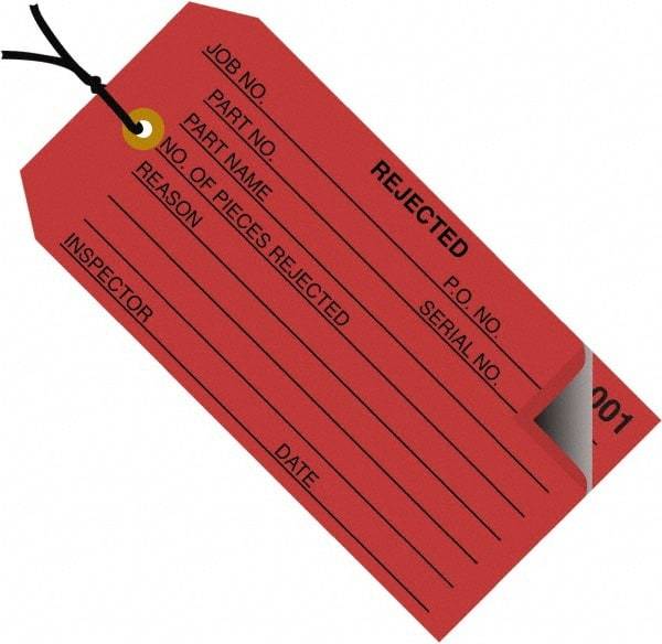 Made in USA - 4-3/4" High x 2-3/8" Long, Inventory, English Safety & Facility Numbered Tag - Red Cardstock - Benchmark Tooling