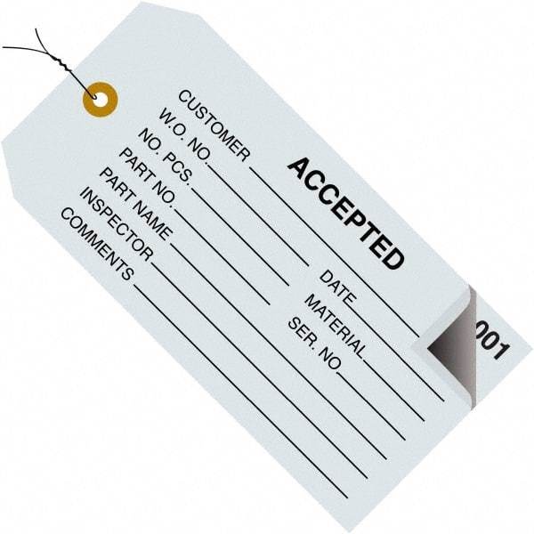 Made in USA - 4-3/4" High x 2-3/8" Long, Inventory, English Safety & Facility Numbered Tag - Blue Cardstock - Benchmark Tooling