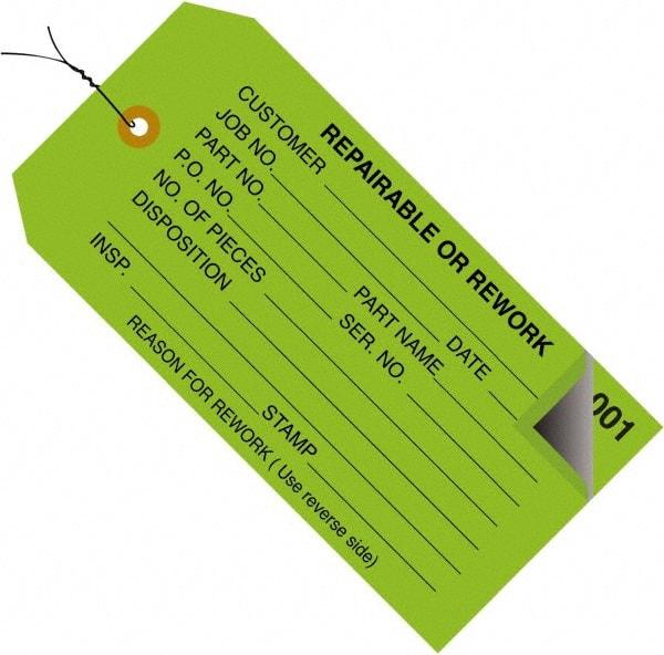 Made in USA - 4-3/4" High x 2-3/8" Long, Inventory, English Safety & Facility Numbered Tag - Green Cardstock - Benchmark Tooling