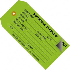 Made in USA - 4-3/4" High x 2-3/8" Long, REPAIRABLE OR REWORK, English Safety & Facility Inspection Tag - Green Cardstock - Benchmark Tooling