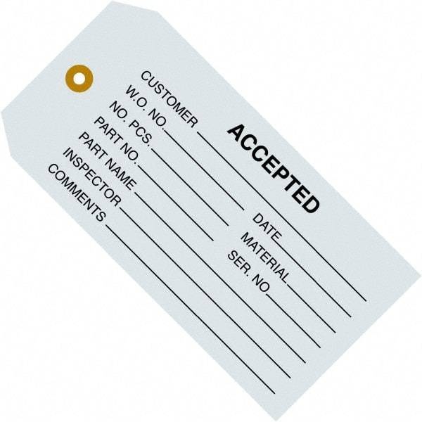 Made in USA - 4-3/4" High x 2-3/8" Long, ACCEPTED, English Safety & Facility Inspection Tag - Blue Cardstock - Benchmark Tooling