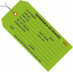 Made in USA - 4-3/4" High x 2-3/8" Long, REPAIRABLE OR REWORK, English Safety & Facility Inspection Tag - Green Cardstock - Benchmark Tooling