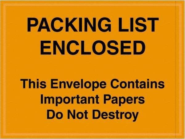 Value Collection - 1,000 Piece, 4-1/2" Long x 6" Wide, Packing List Envelope - Important Papers Enclosed, Orange - Benchmark Tooling