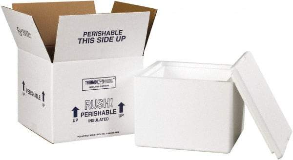 Made in USA - 9-1/2" Wide x 9-1/2" Long x 7" High Rectangle Insulated Box - 1 Wall, White - Benchmark Tooling