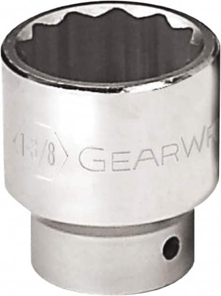 GearWrench - 1-1/8", 3/4" Drive, Standard Hand Socket - 12 Points, 2-1/16" OAL, Alloy Steel, Chrome Finish - Benchmark Tooling