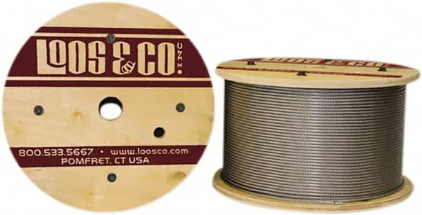 Loos & Co. - 1/8" x 3/32" Diam, Galvanized Steel Wire Rope - 920 Lb Breaking Strength, 7 x 7, Vinyl Coating - Benchmark Tooling