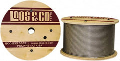 Loos & Co. - 3/16" x 3/32" Diam, Stainless Steel Wire Rope - 920 Lb Breaking Strength, 7 x 7, Vinyl Coating - Benchmark Tooling