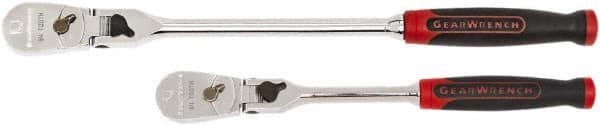 GearWrench - 1/4" & 3/8" Drive Pear Head Ratchet Set - Full Polish Chrome Finish, 8.23" & 13.63" OAL, 84 Gear Teeth, Cushion Grip Handle, Flex Head - Benchmark Tooling