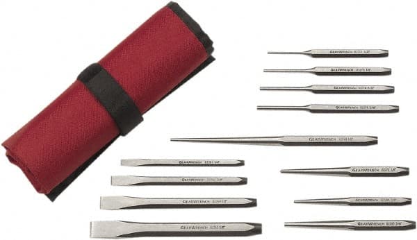 GearWrench - 12 Piece Center Punch, Cold Chisel, Starter & Long Taper Punch Set - 1/4 to 5/8" Chisel, 3/8 to 1/2" Punch, Hex Shank - Benchmark Tooling