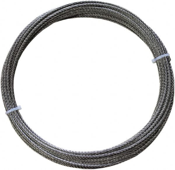 Loos & Co. - 50' Long, 1/8" x 1/8" Diam, Stainless Steel Wire Rope - 1,700 Lb Breaking Strength, 7 x 7 - Benchmark Tooling