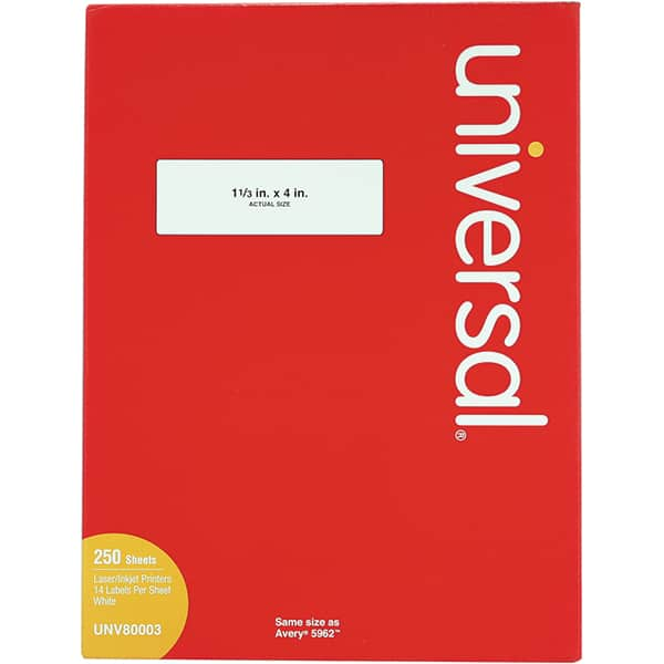 UNIVERSAL - 4" Long, White Paper Laser Label - For Inkjet Printers, Laser Printers - Benchmark Tooling