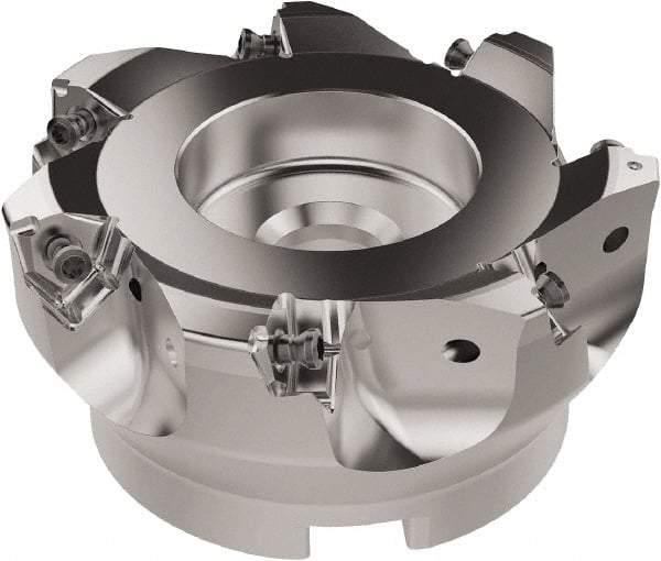 Seco - 100mm Cut Diam, 32mm Arbor Hole, 6.96mm Max Depth of Cut, 92° Indexable Chamfer & Angle Face Mill - 7 Inserts, XNEX080816 Insert, Right Hand Cut, 7 Flutes, Through Coolant, Series R220.79 - Benchmark Tooling