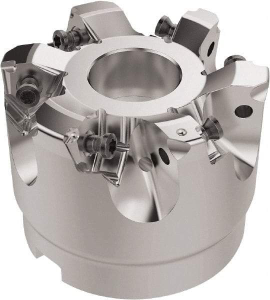 Seco - 2-1/2" Cut Diam, 1" Arbor Hole, 6.96mm Max Depth of Cut, 92° Indexable Chamfer & Angle Face Mill - 6 Inserts, XNEX080816 Insert, Right Hand Cut, 6 Flutes, Through Coolant, Series R220.79 - Benchmark Tooling