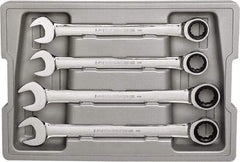 GearWrench - 4 Piece, 21mm to 25mm, 12 Point Ratcheting Combination Wrench Set - Metric Measurement Standard, Chrome Finish, Comes in Plastic Tray - Benchmark Tooling