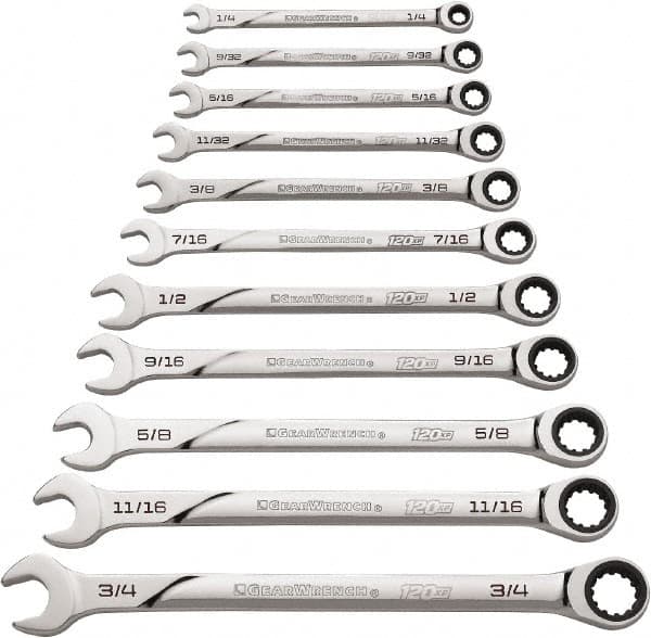 GearWrench - 11 Piece, 1/4" to 3/4", Ratcheting Combination Wrench Set - Inch Measurement Standard, Chrome Finish - Benchmark Tooling