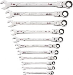 GearWrench - 11 Piece, 1/4" to 3/4", Ratcheting Flexhead Combination Wrench Set - Inch Measurement Standard, Chrome Finish - Benchmark Tooling