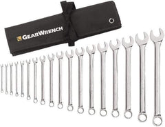 GearWrench - 18 Piece, 1/4" to 1-1/4", 12 Point Combination Wrench Set - Inch Measurement Standard, Chrome Finish, Comes in Roll - Benchmark Tooling