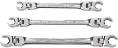 GearWrench - 3 Piece, 9mm to 14mm, Finger Ratcheting Wrench/Flare Nut Wrench Set - Metric Measurement Standard, Chrome Finish - Benchmark Tooling