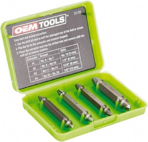 OEM Tools - Screw Extractor - #1, #2, #3, #4" Extractor for #4 to #7, #8 to #10, #11 to #14, #16 to #24 Screw - Benchmark Tooling