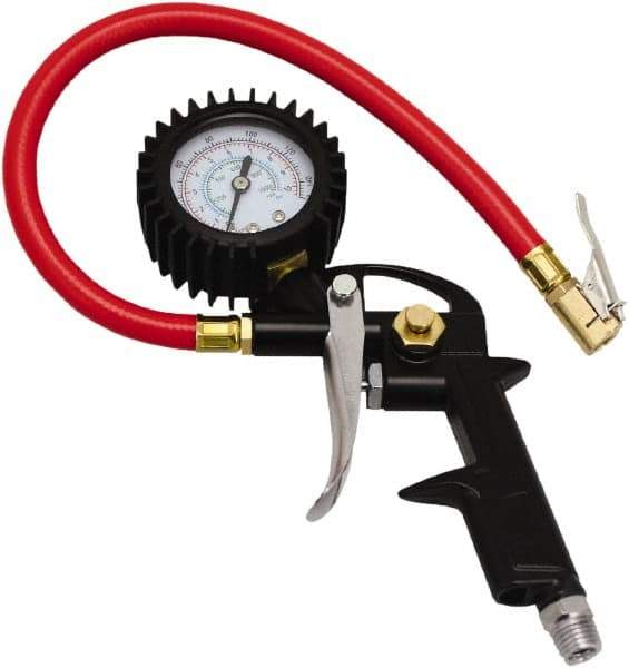 Milton - 0 to 150 psi Dial Easy-Clip Tire Pressure Gauge - 13' Hose Length, 2 psi Resolution - Benchmark Tooling