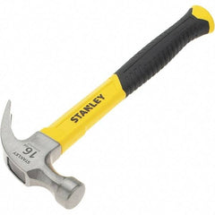 Stanley - 16 oz Head, Straight Rip Claw Hammer - 12.8" OAL, Steel Head, 1.1" Face Diam, Smooth Face, Fiberglass Handle with Grip - Benchmark Tooling