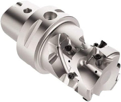 Seco - 66mm Cut Diam, 81.74mm Max Depth of Cut, 115mm OAL, Indexable Square Shoulder Helical End Mill - LOEX Inserts, C6 Modular Connection, 90° Lead Angle, Through Coolant, Series R217.94 - Benchmark Tooling
