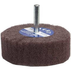 Merit Abrasives - 2" Diam x 1" Face Width, Medium Aluminum Oxide Nonwoven Mounted Flap Wheel - 1/4" Shank Mount, 12,000 Max RPM - Benchmark Tooling