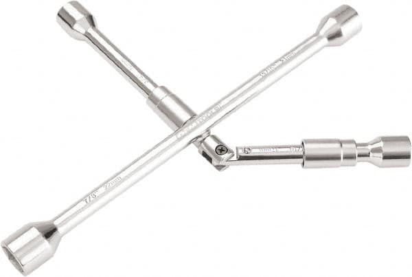 OEM Tools - 14" Long Cross Shaped Lug Nut Wrench Tire Iron - Folding, 11/16, 3/4, 13/16, 7/8" Hex, 17, 19, 21, 22mm - Benchmark Tooling