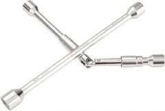 OEM Tools - 14" Long Cross Shaped Lug Nut Wrench Tire Iron - Folding, 11/16, 3/4, 13/16, 7/8" Hex, 17, 19, 21, 22mm - Benchmark Tooling