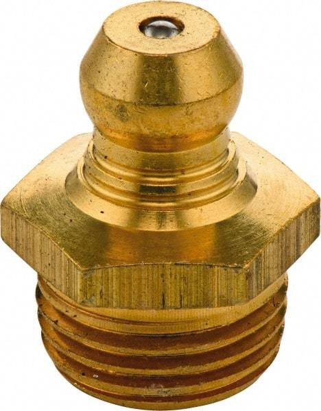 Umeta - Straight Head Angle, M12x1.50 Metric Brass Standard Grease Fitting - 14mm Hex, 17.5mm Overall Height, 6.5mm Shank Length - Benchmark Tooling