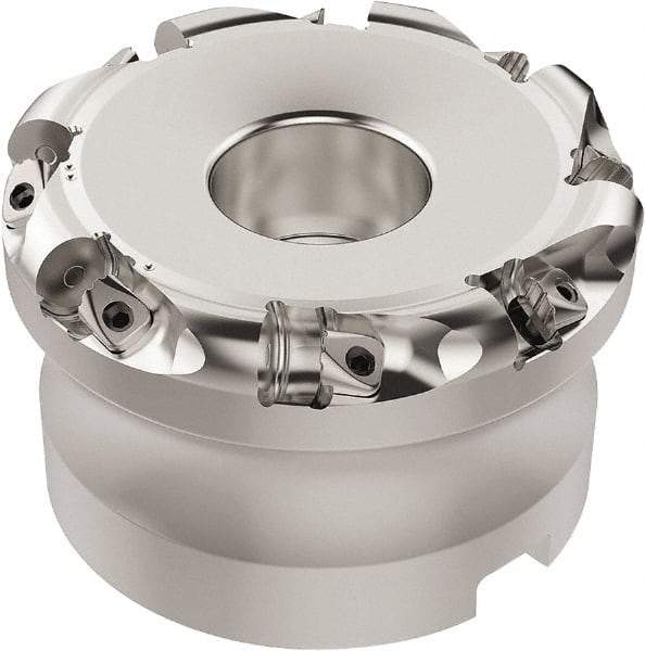 Seco - 50.32mm Cut Diam, 6mm Max Depth, 40mm Arbor Hole, 8 Inserts, RN.. 1207 Insert Style, Indexable Copy Face Mill - R220.26 Cutter Style, 8,400 Max RPM, 63mm High, Through Coolant, Series R220.26 - Benchmark Tooling