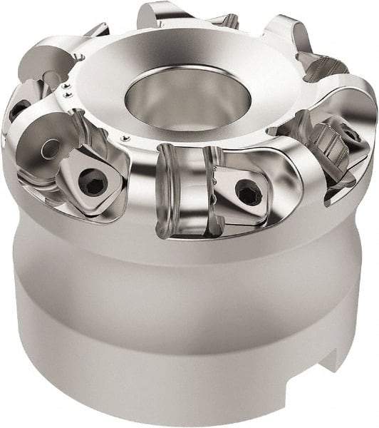 Seco - 37.33mm Cut Diam, 6mm Max Depth, 27mm Arbor Hole, 7 Inserts, RN.. 1207 Insert Style, Indexable Copy Face Mill - R220.26 Cutter Style, 10,600 Max RPM, 50mm High, Through Coolant, Series R220.26 - Benchmark Tooling